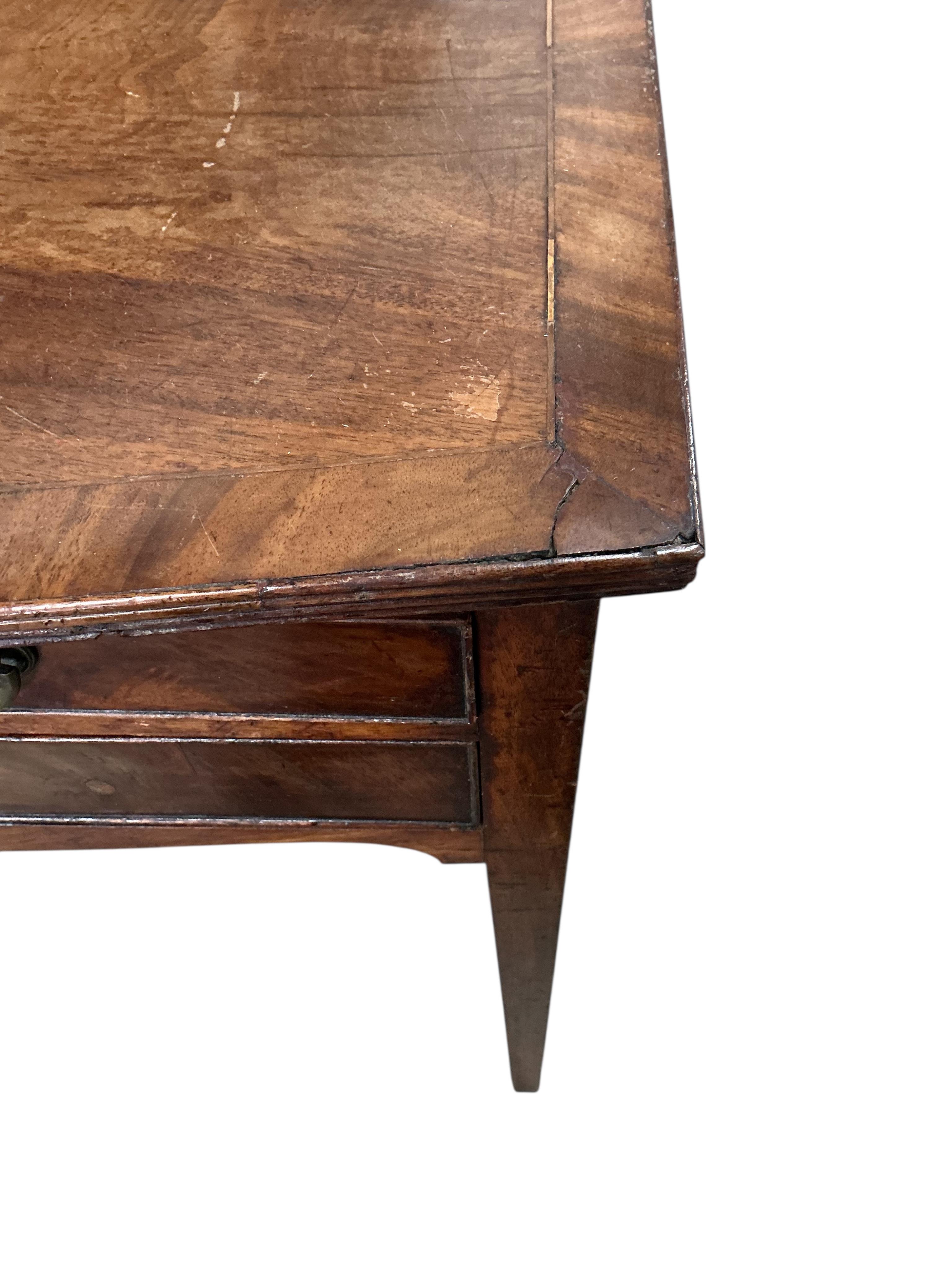 A George III mahogany bow front side table, width 88cm, depth 44cm, height 76cm